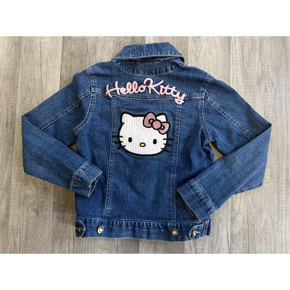 Hello Kitty Denim Jacket Girls Size 6 Sanrio Embroidered Patches Bling Buttons - Picture 8 of 12
